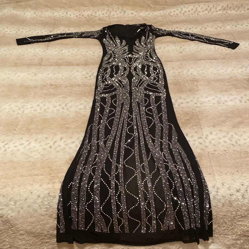 Fashion Nova Black Elena Embellished Maxi Dress XS